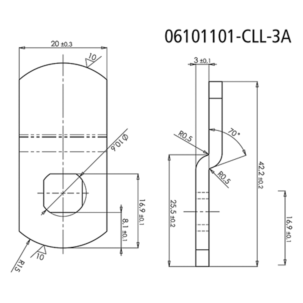 06101101-CLL-14B mauer camlock lip met 14,5 mm verzet L=25,25mm