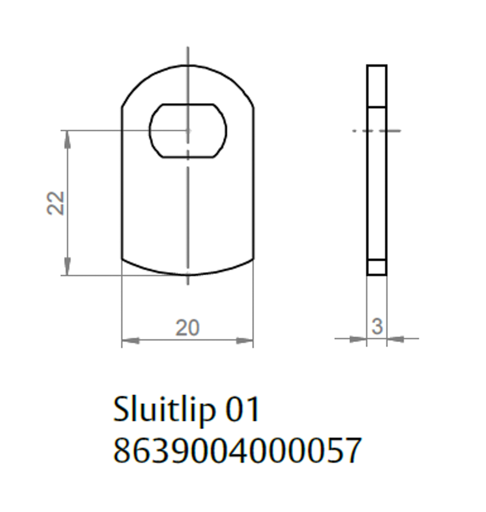 86390040000057 ASSA Sluithaak 01 vlak L=22mm uitsparing horizontaal