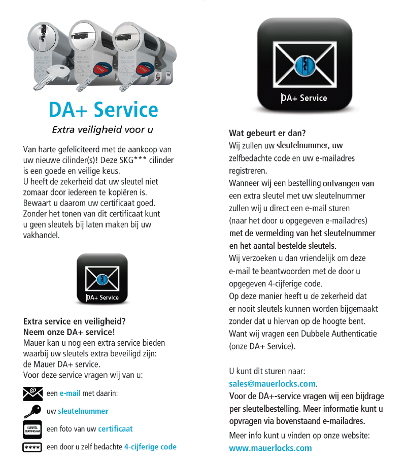49DA+ SERVICE Mauer dubbele authenticatie t.b.v. sleutelbestelling